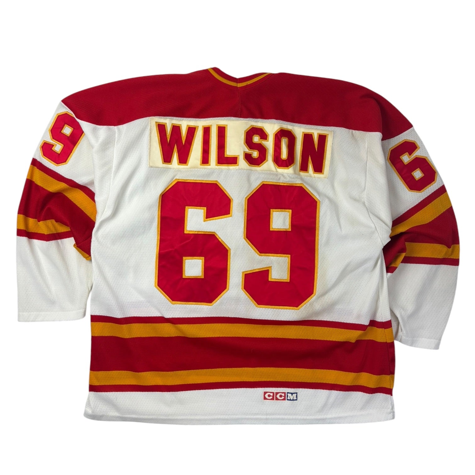 1990 Custom Calgary Flames Maska NHL Home Jersey White