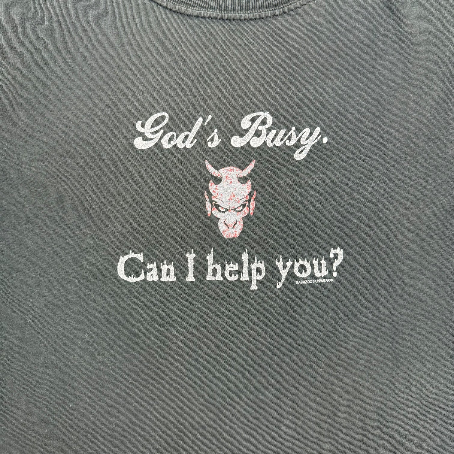 Vintage ‘God’s Busy Can I Help You?’ Tee Black