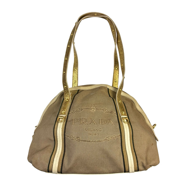 Prada Canapa Logo Canvas and Leather Handbag
