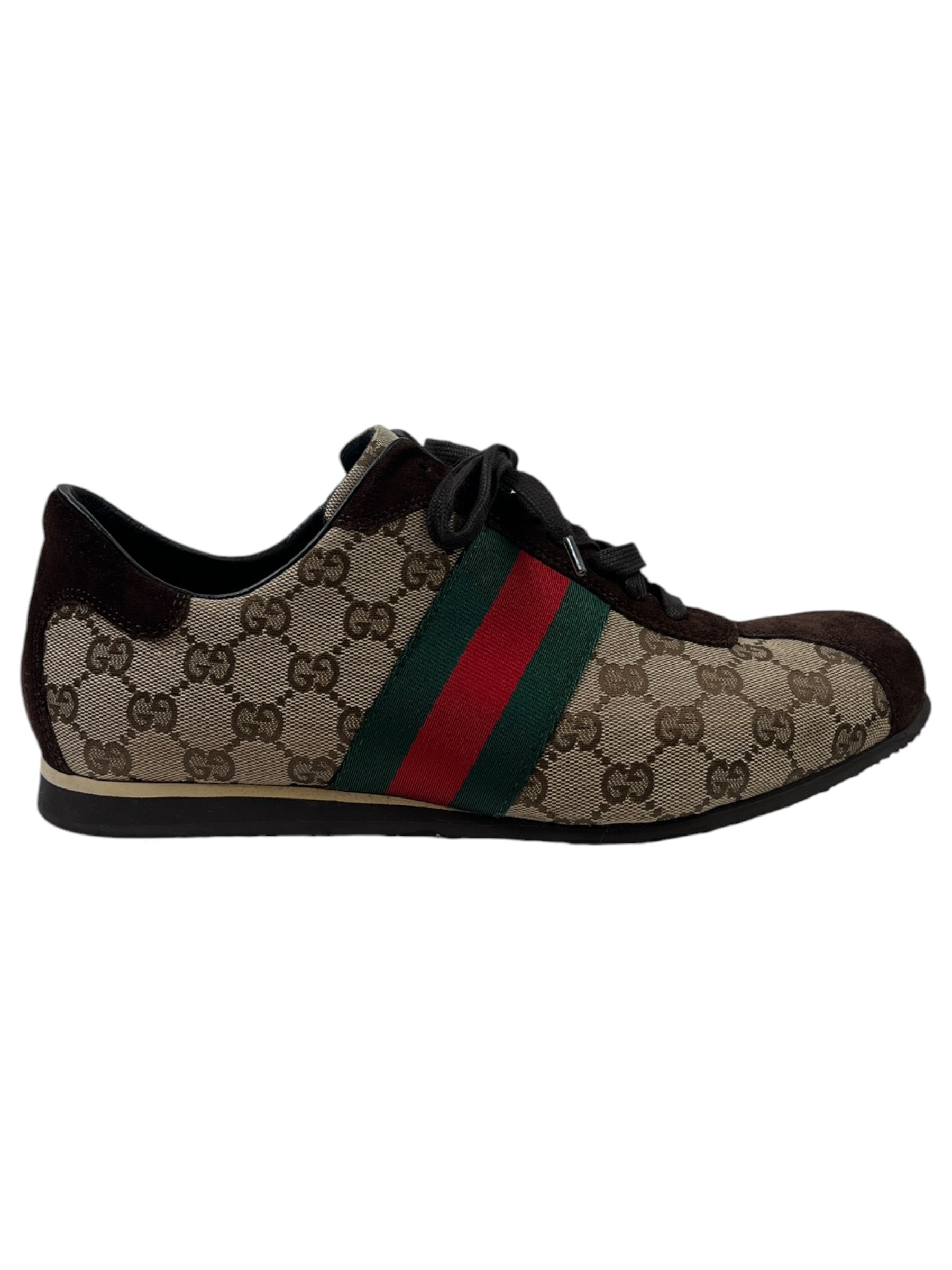 Gucci GG Canvas and Suede Classic Web Low-Top Sneakers (Used)