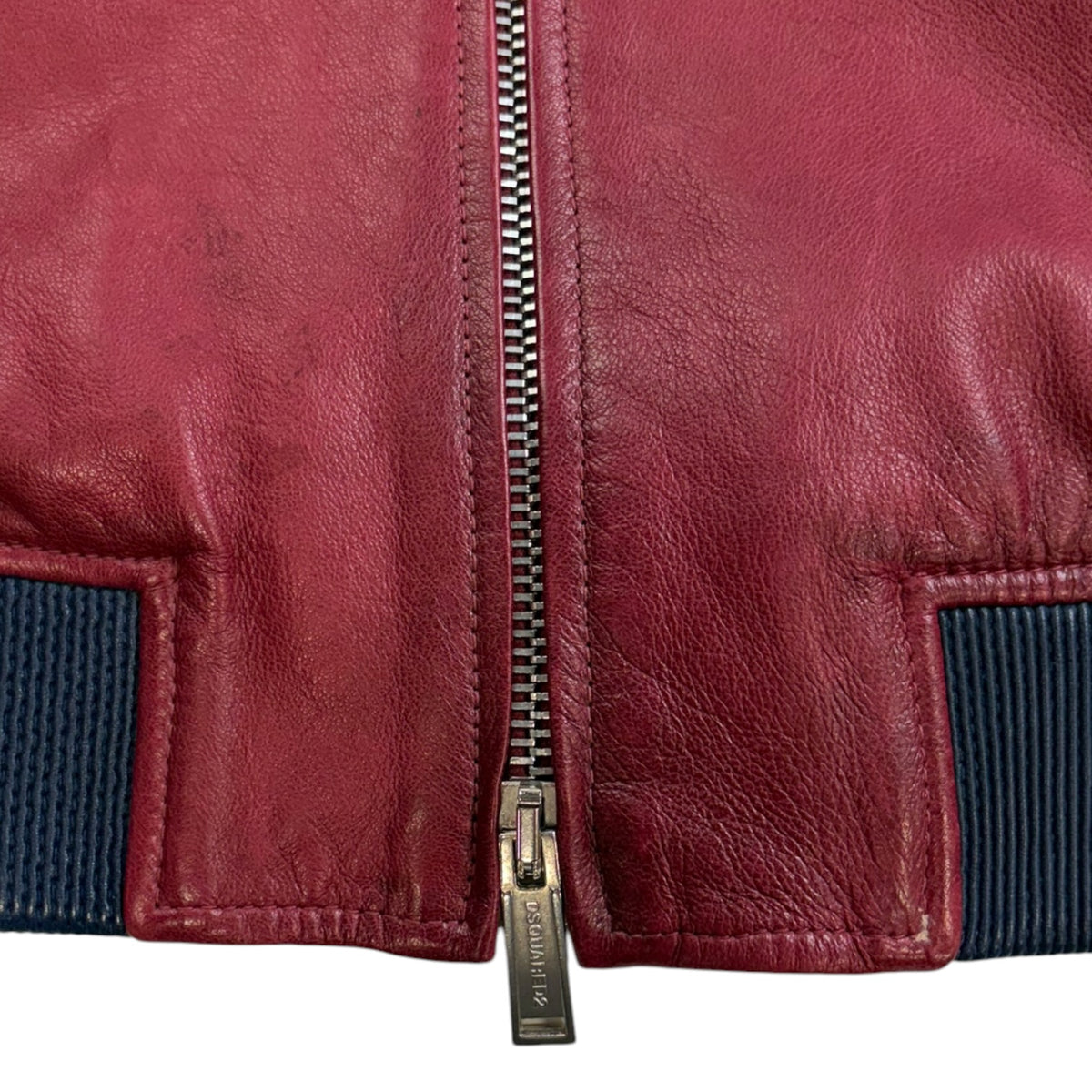 Dsquared2 Leather Bomber Jacket Red/Navy