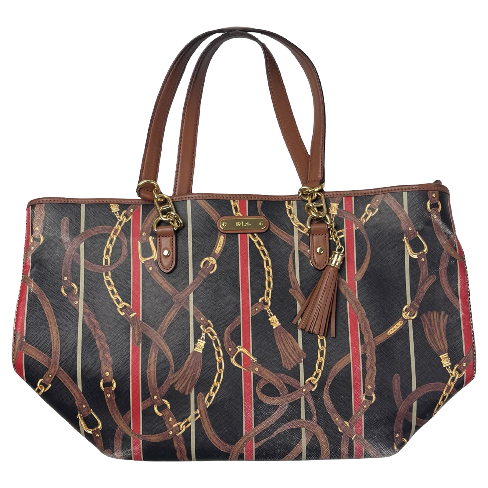 (W) Lauren Ralph Lauren Equestrian Print Satchel Bag Black