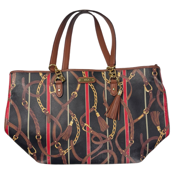 (W) Lauren Ralph Lauren Equestrian Print Satchel Bag Black