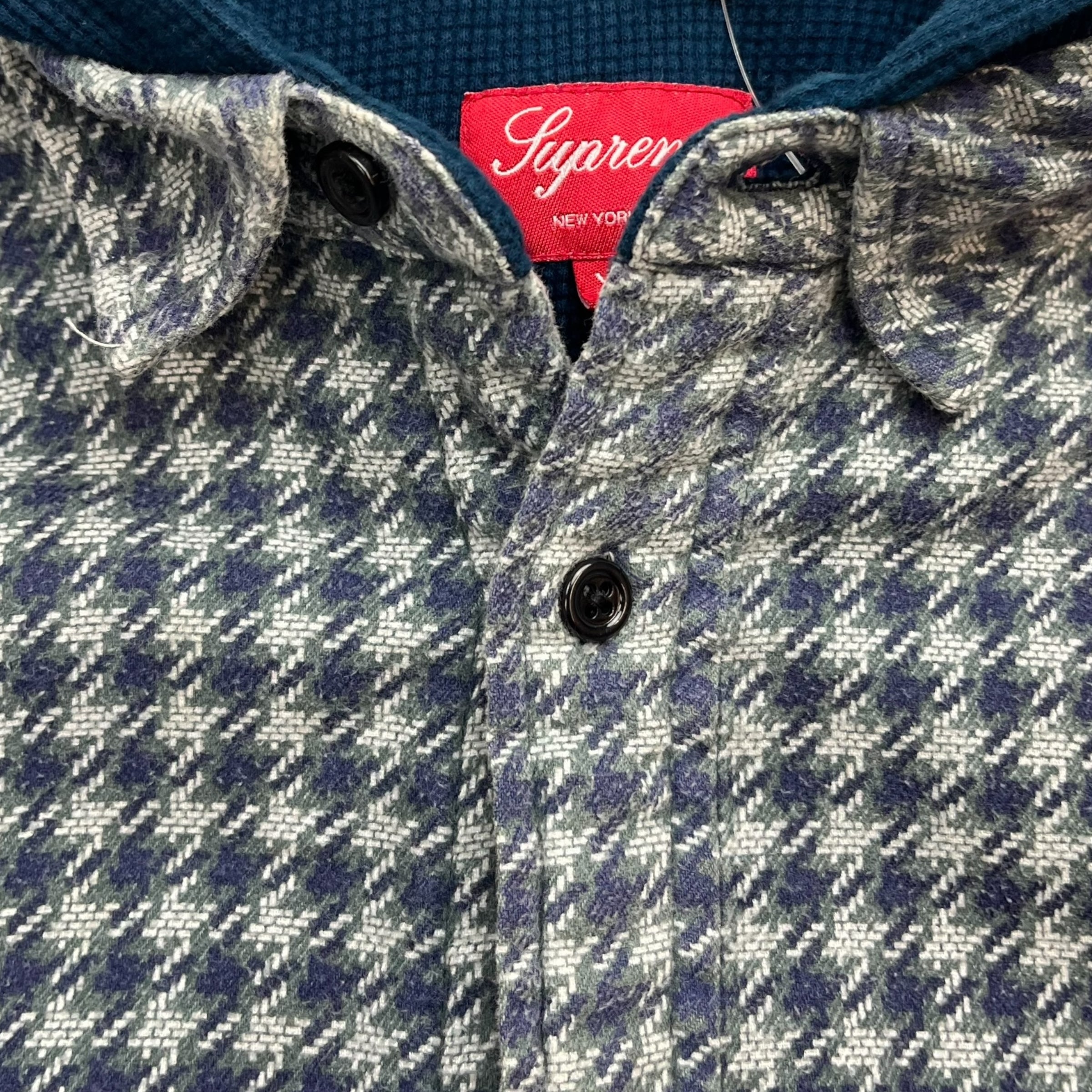 Supreme Houndstooth Hooded Flannel Shirt Navy