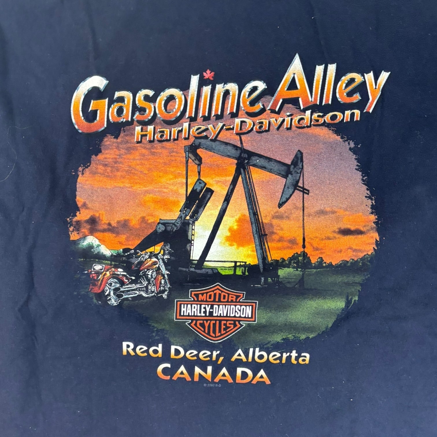 Vintage 2007 Harley Davidson Red Deer Alberta Oil Well L/S T-Shirt Navy