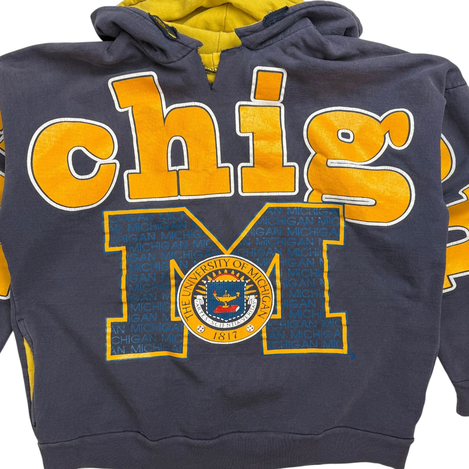 Vintage Michigan Shoulder Graphic Hoodie Navy Blue