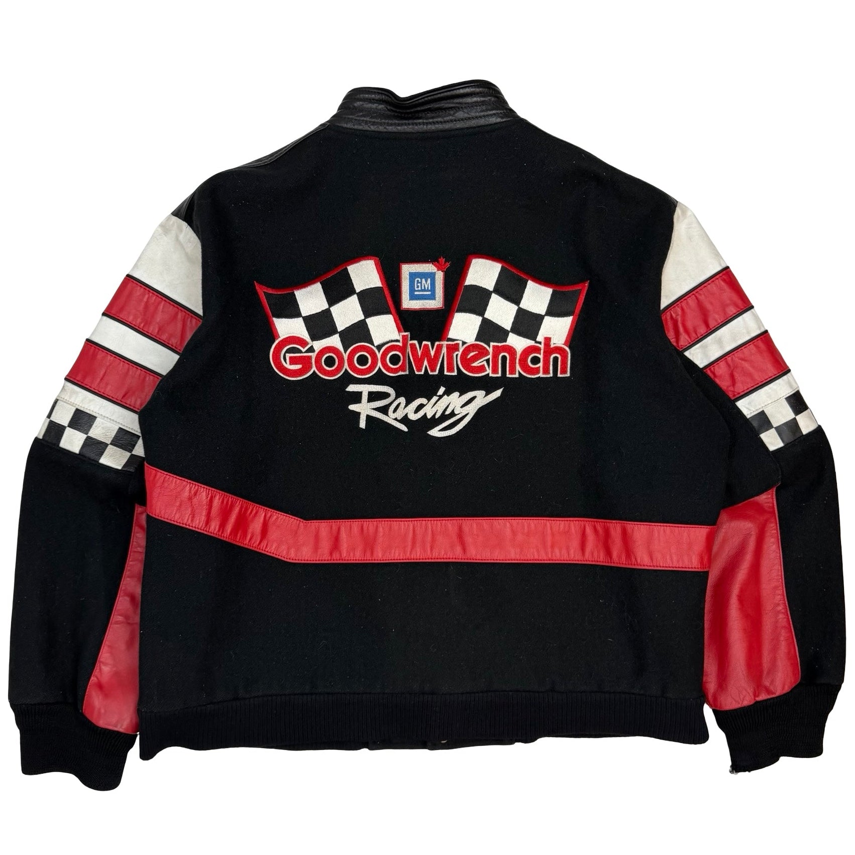 Vintage Goodwrench Racing Leather Sleeve Varsity Jacket Black
