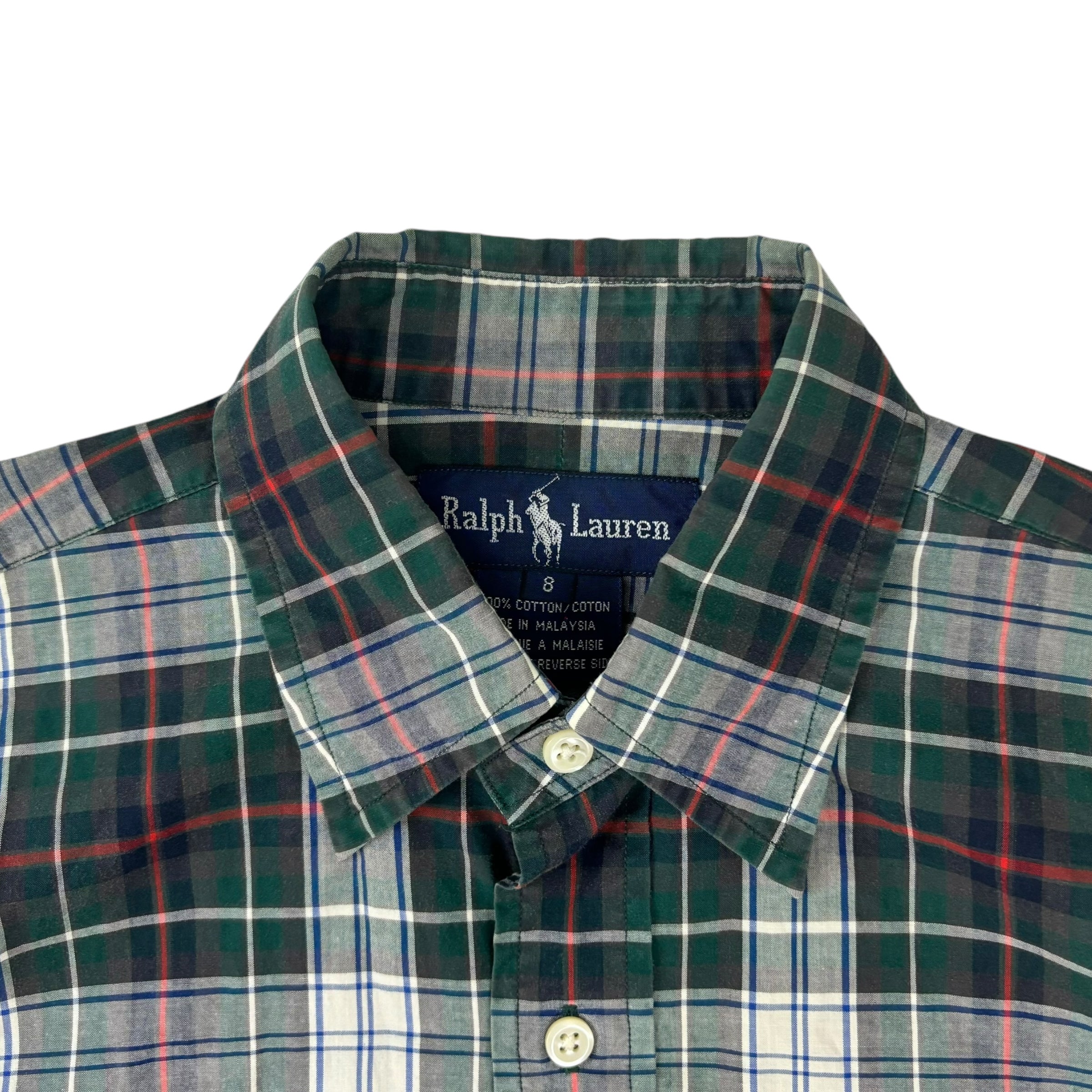 Vintage Ralph Lauren Polo Plaid Button-Up LongSleeve Shirt Green