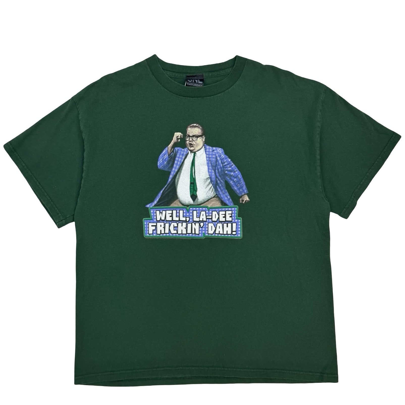 Vintage SNL Chris Farley “Well, La-Dee Frickin’ Dah!” Tee Green