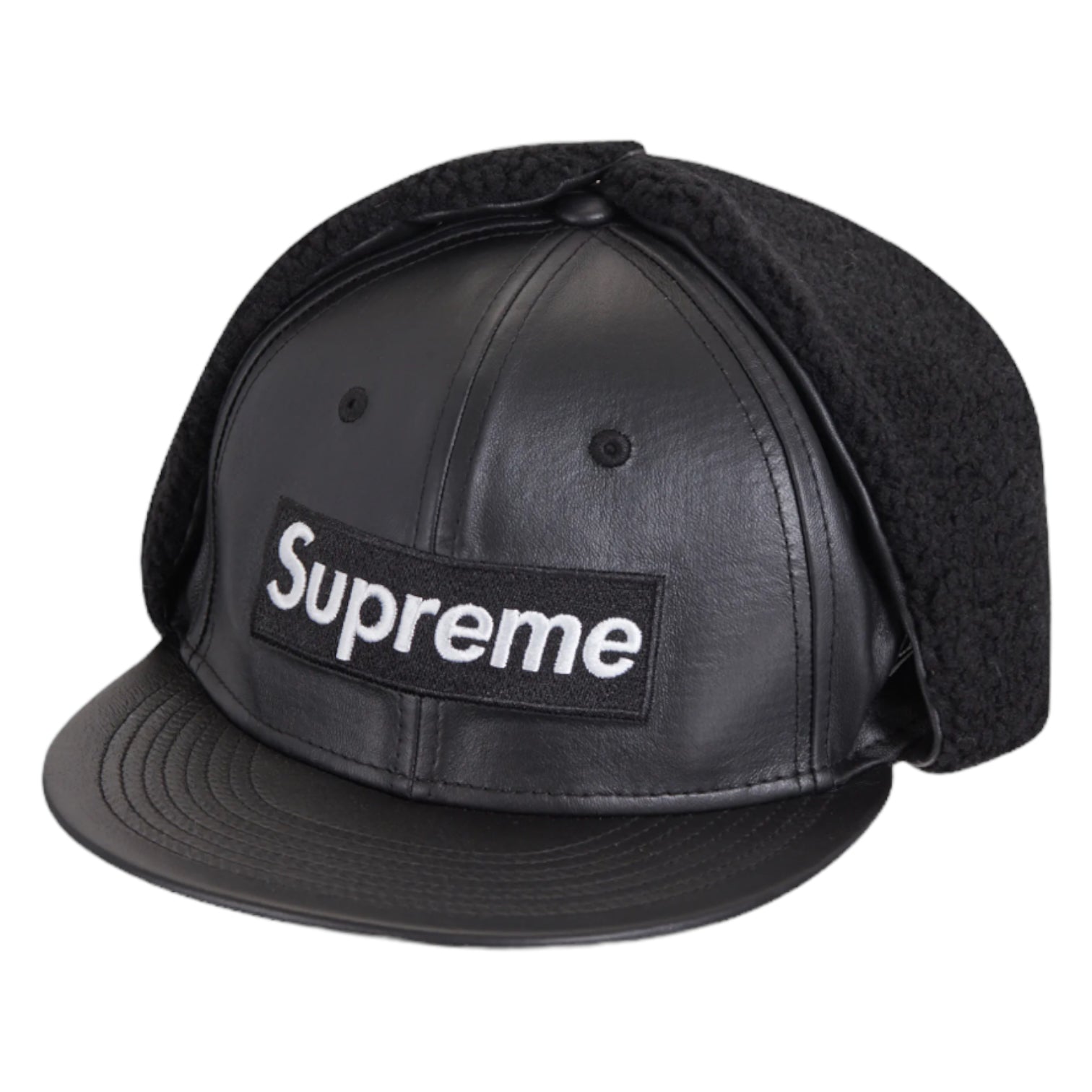 Supreme Black Leather Earflap Box Logo New Era - Streetwear Cap