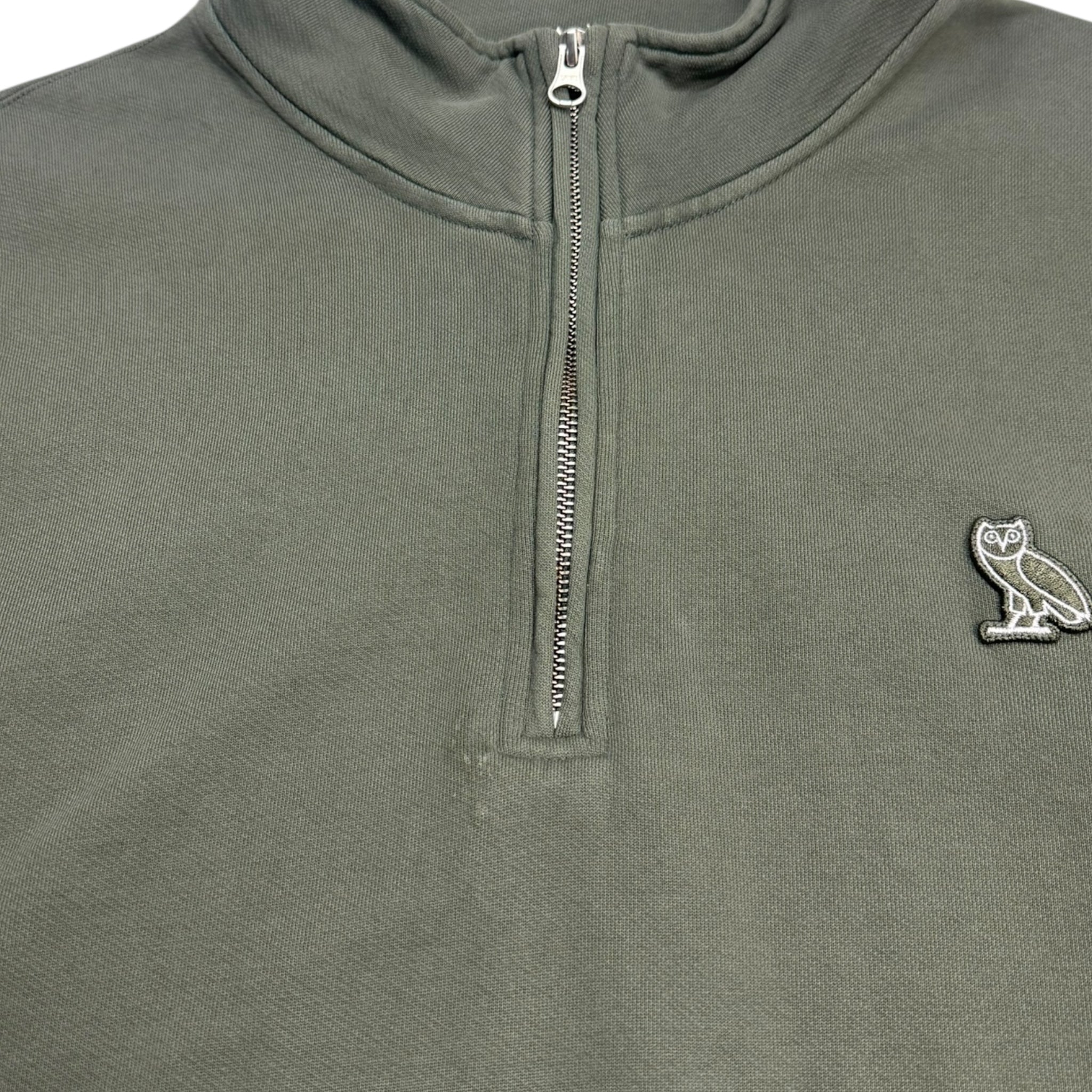OVO Quarter Zip Locket Logo Sweater Washed Green