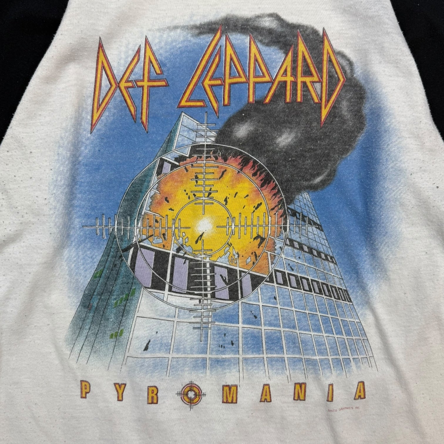 1983 Def Leppard Pyromania "Rock Til You Drop" Raglan Tee White/Black