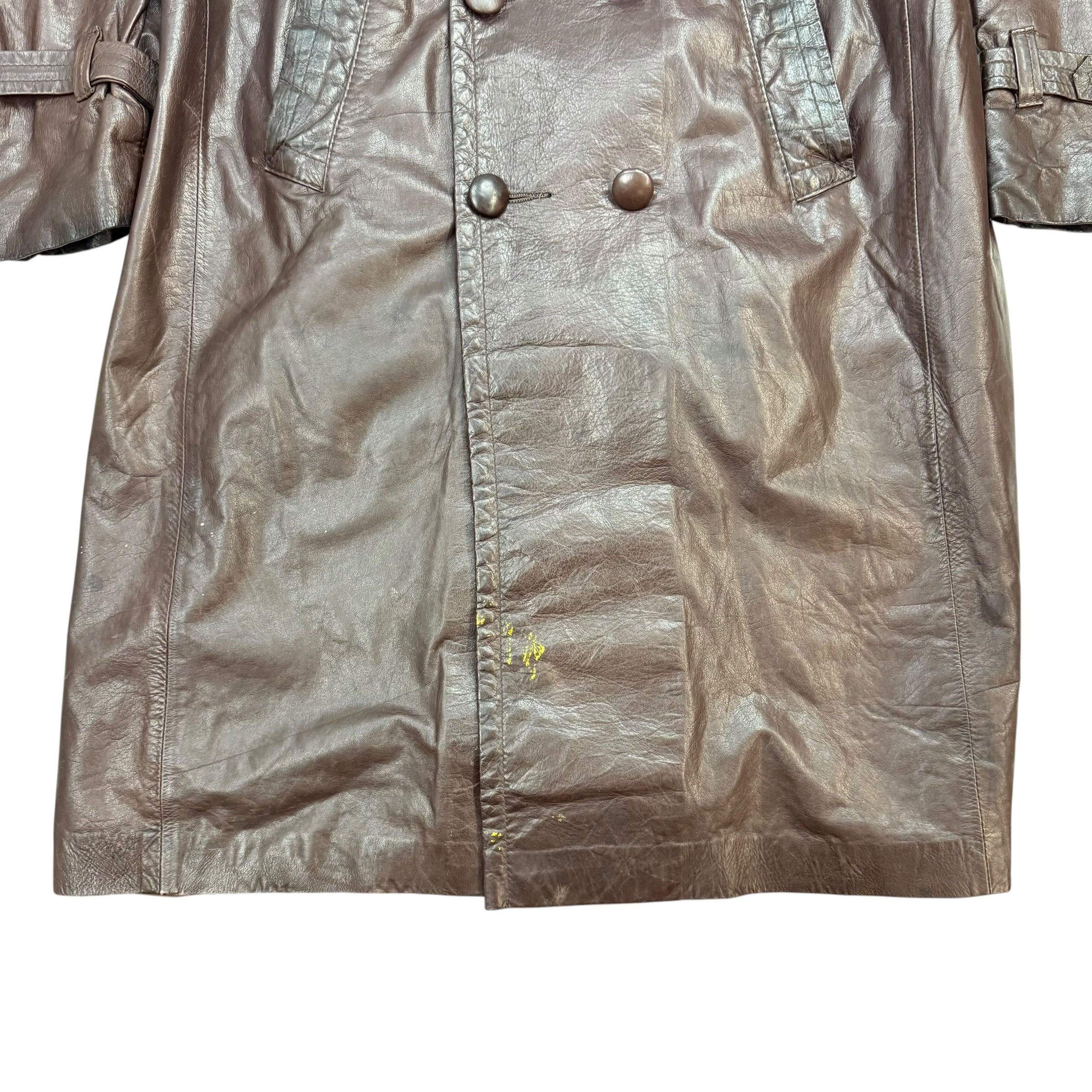 (W) Vintage Sidney Leather Trench Coat Brown