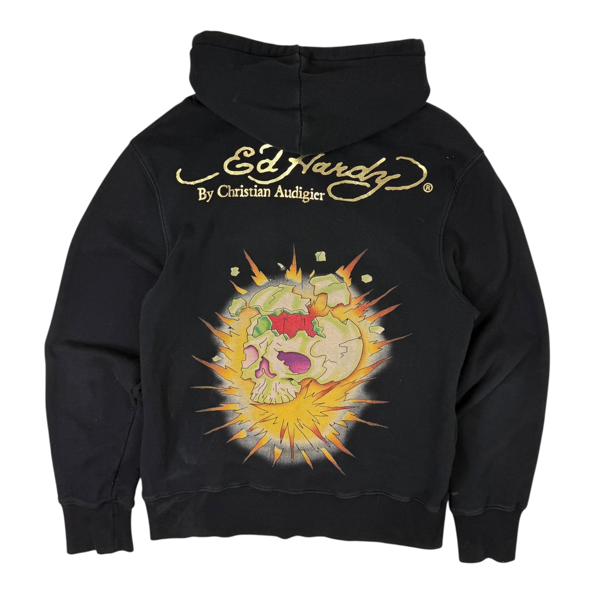 Vintage Y2K Ed Hardy Exploding Skull Zip-Up Hoodie Black