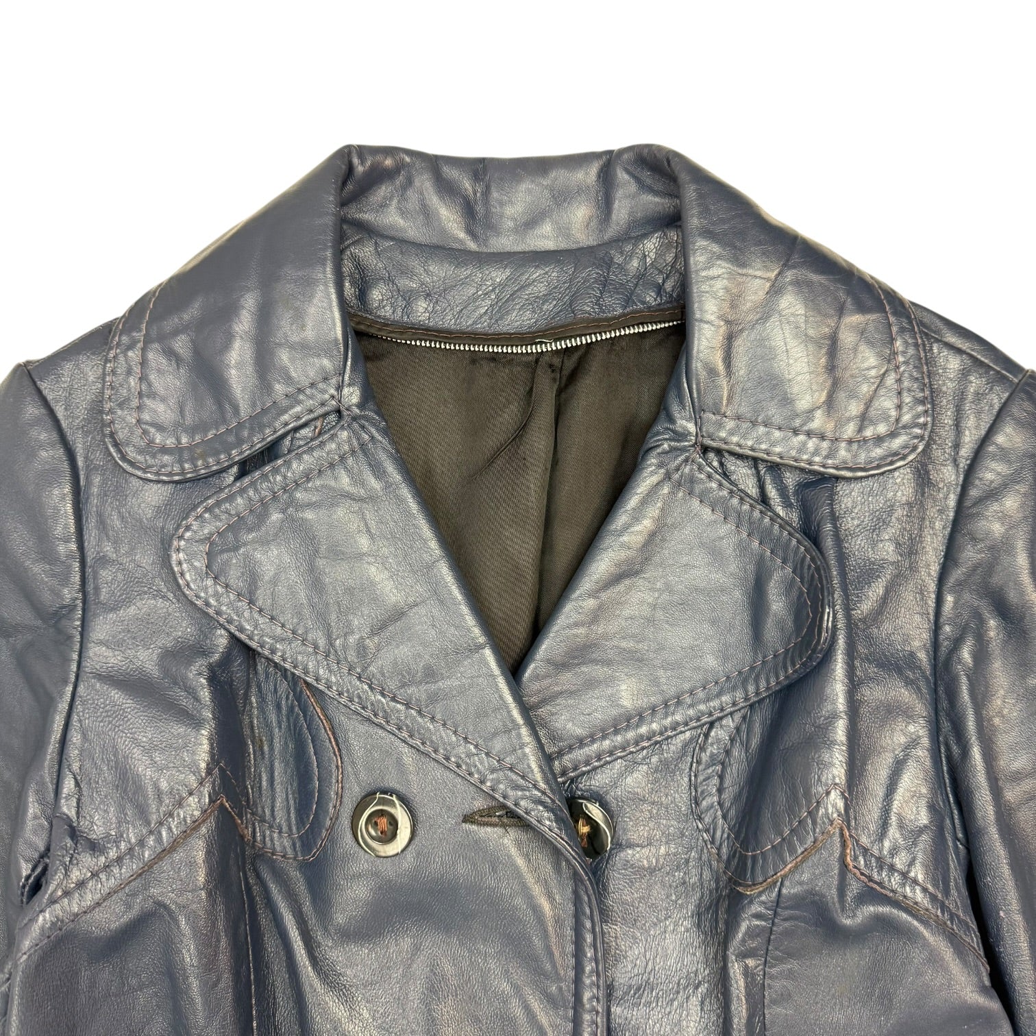 (W) Vintage Leather Trench Coat Blue