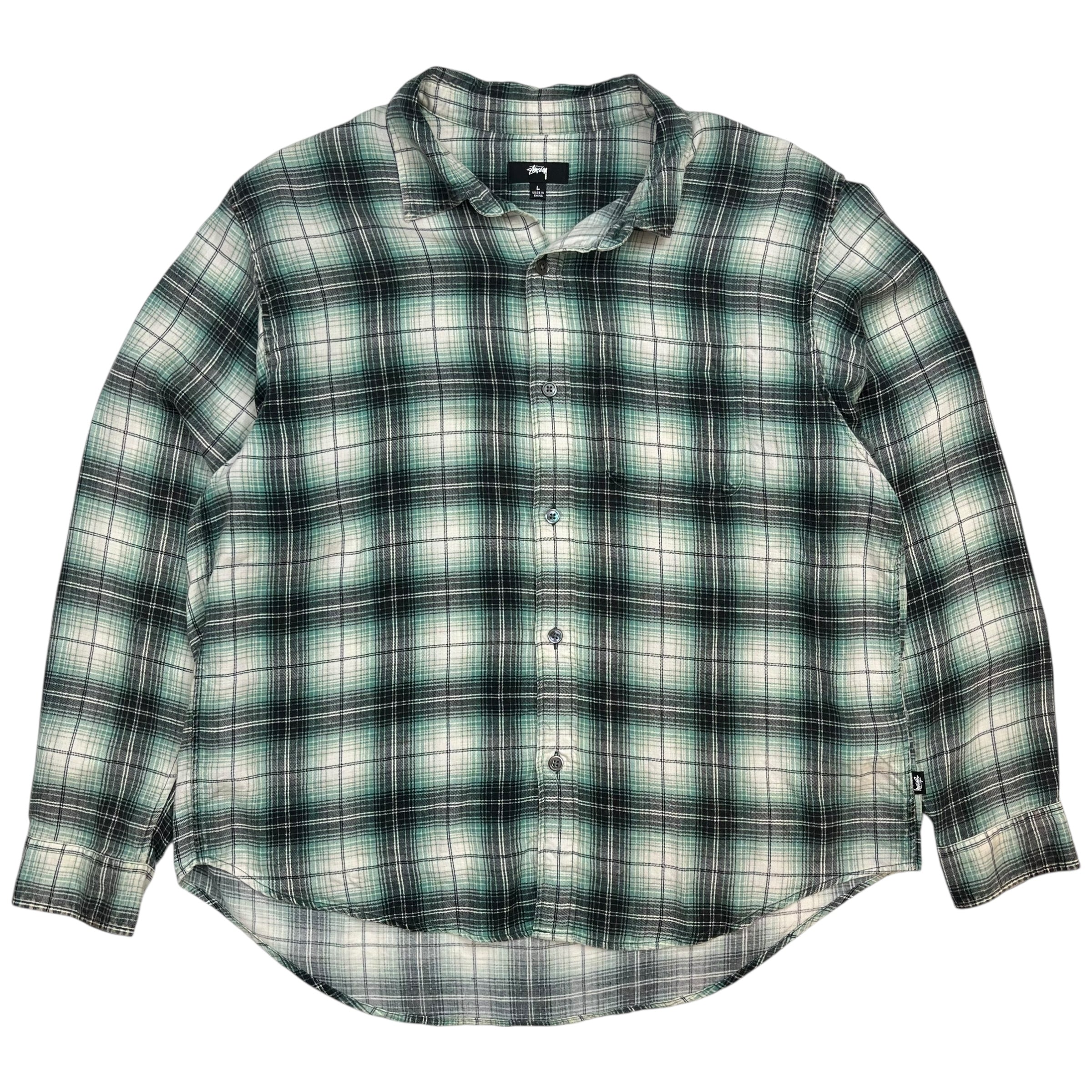 Stussy Button Down Plaid Shirt White/Green