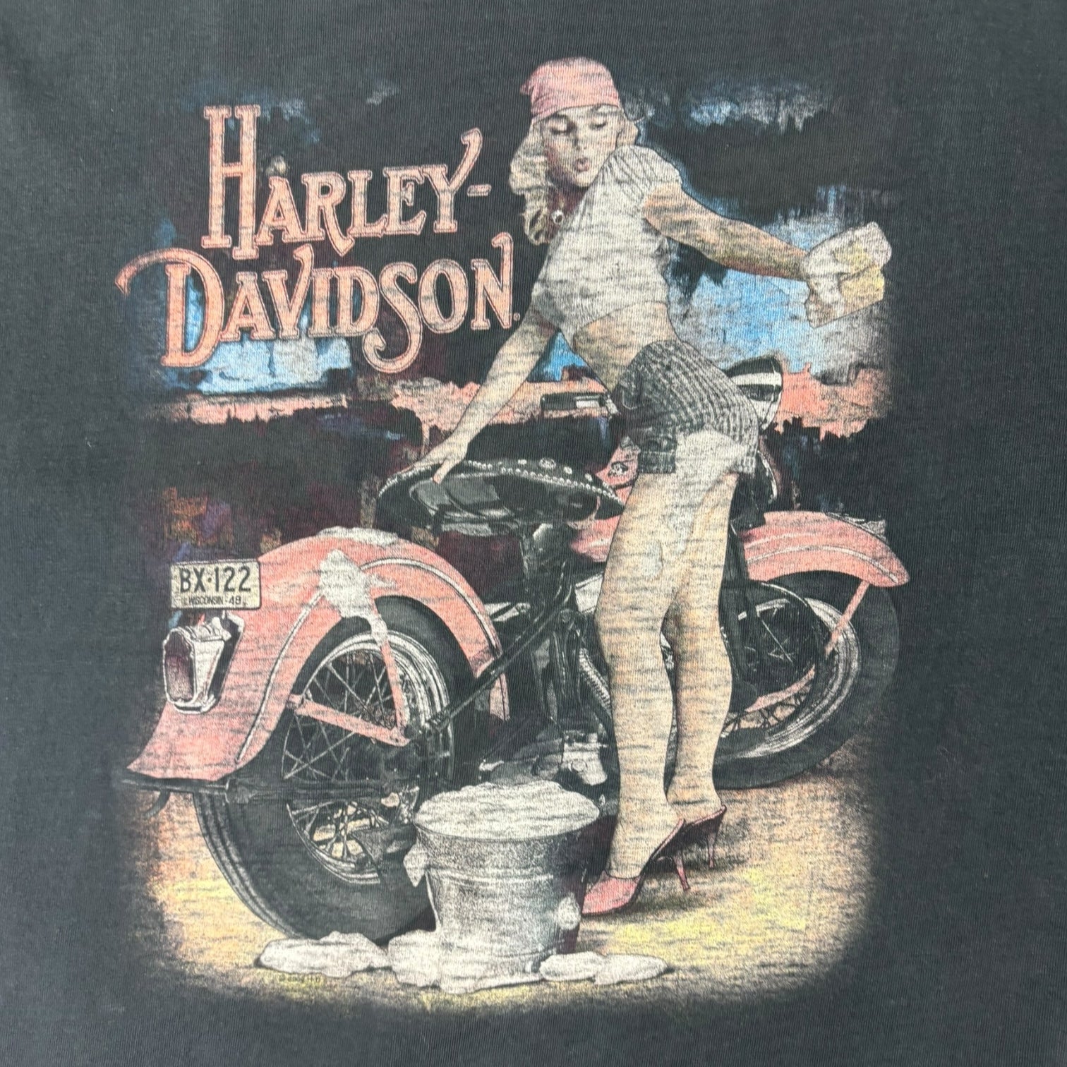 Vintage Harley Davidson of Stafford Pin-Up T-Shirt Black