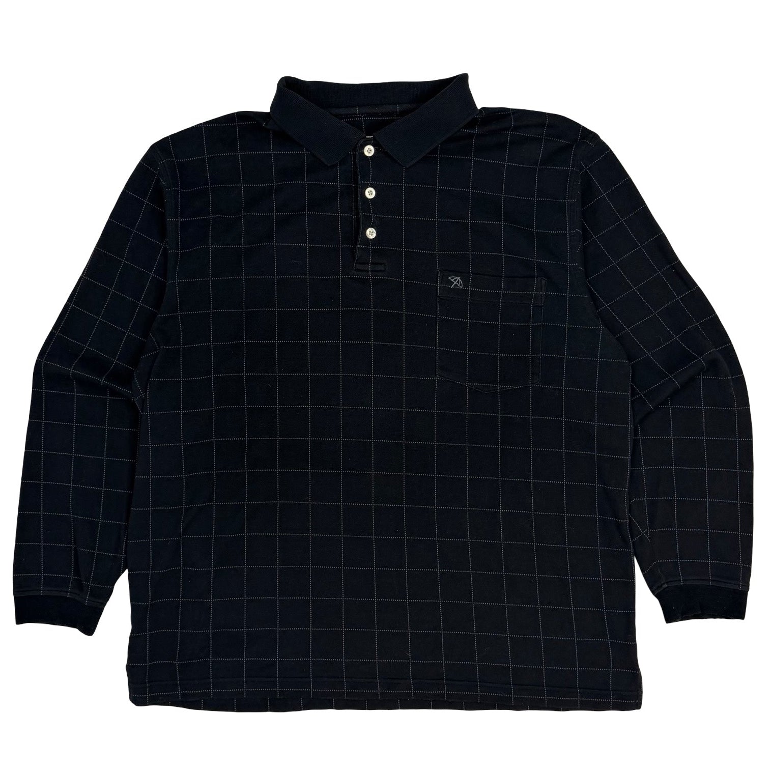 Vintage Arnold Palmer Grid Pattern Embroidered Longsleeve Polo Shirt Black