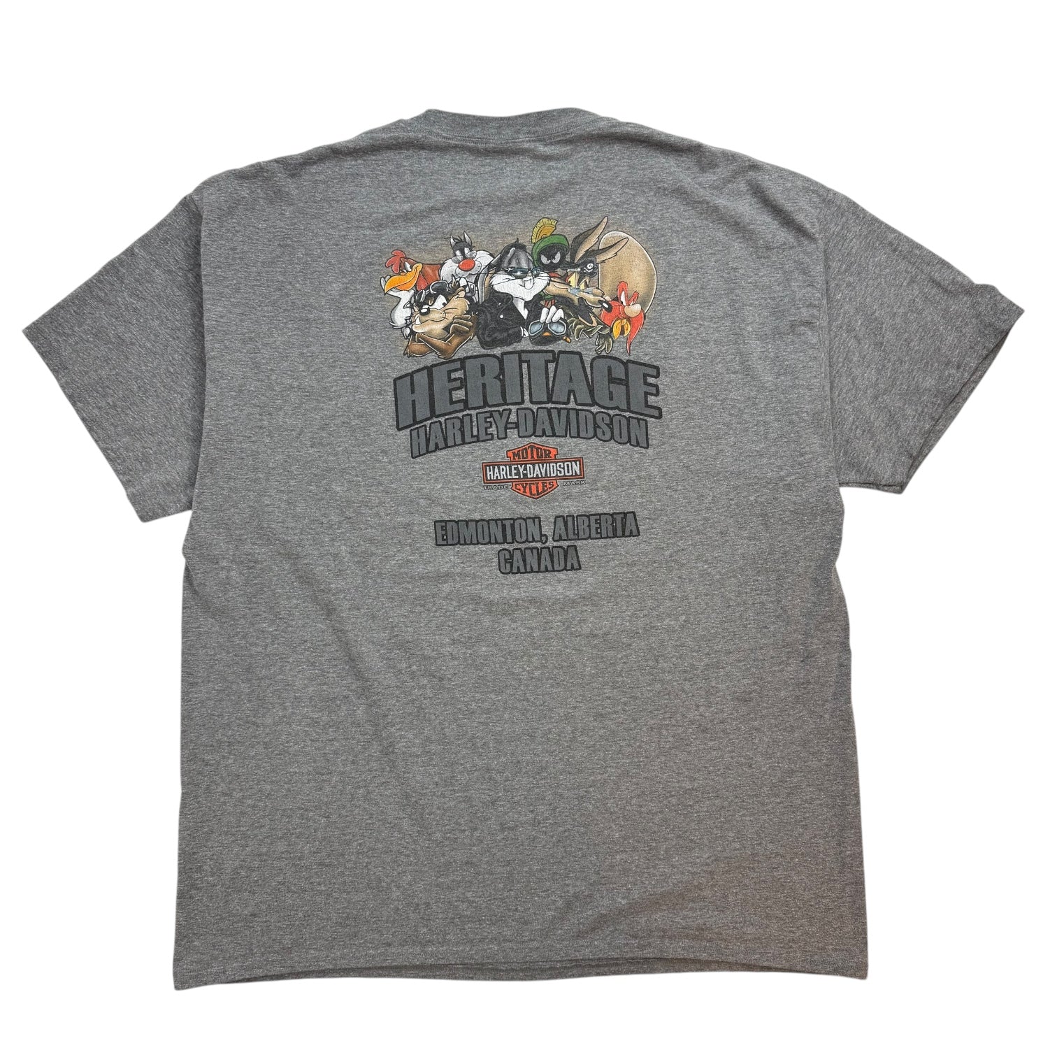 Vintage Harley Davidson Of Edmonton Looney Tunes Tee Grey