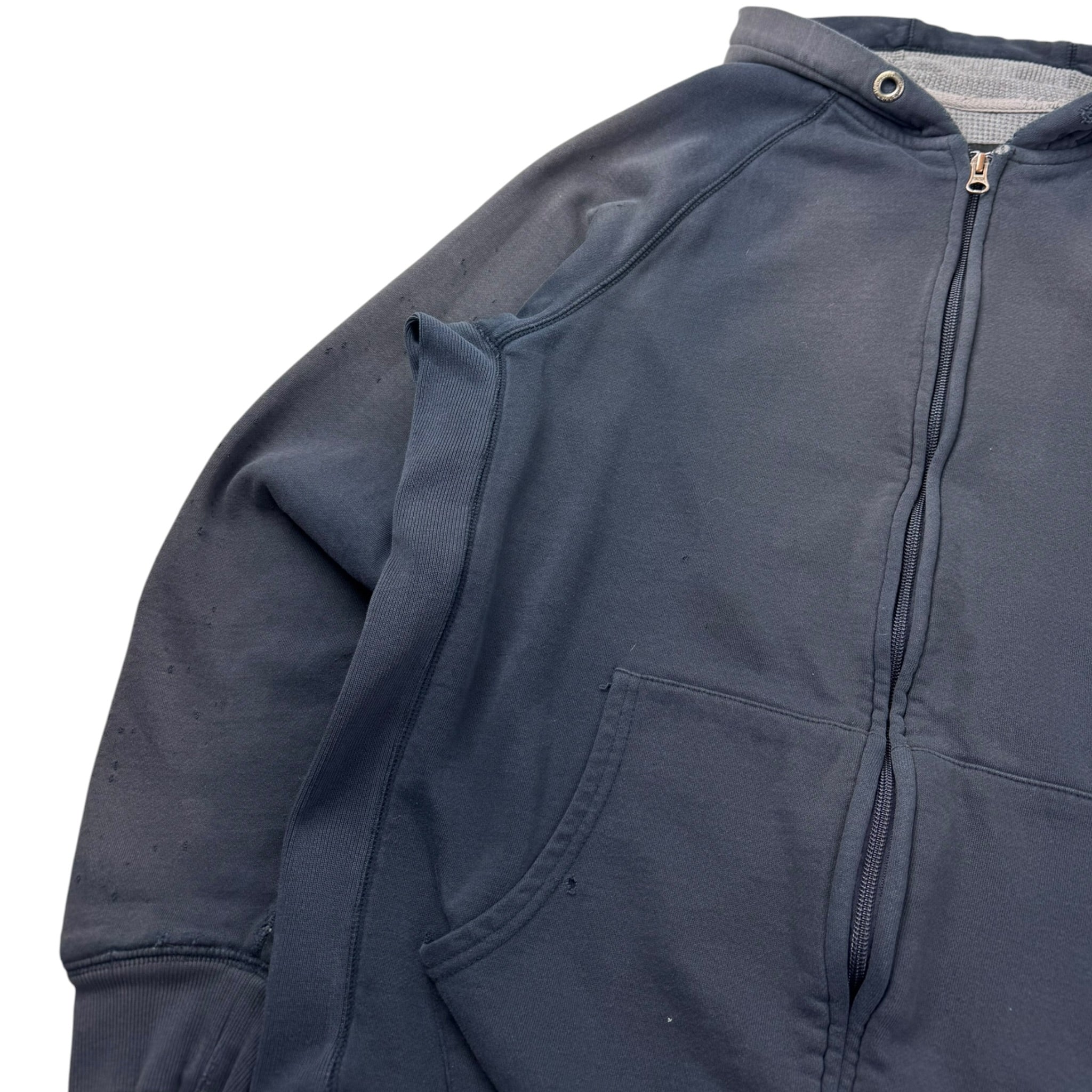 Vintage Distressed Mondetta Waffle Lined Zip Hoodie Faded Navy