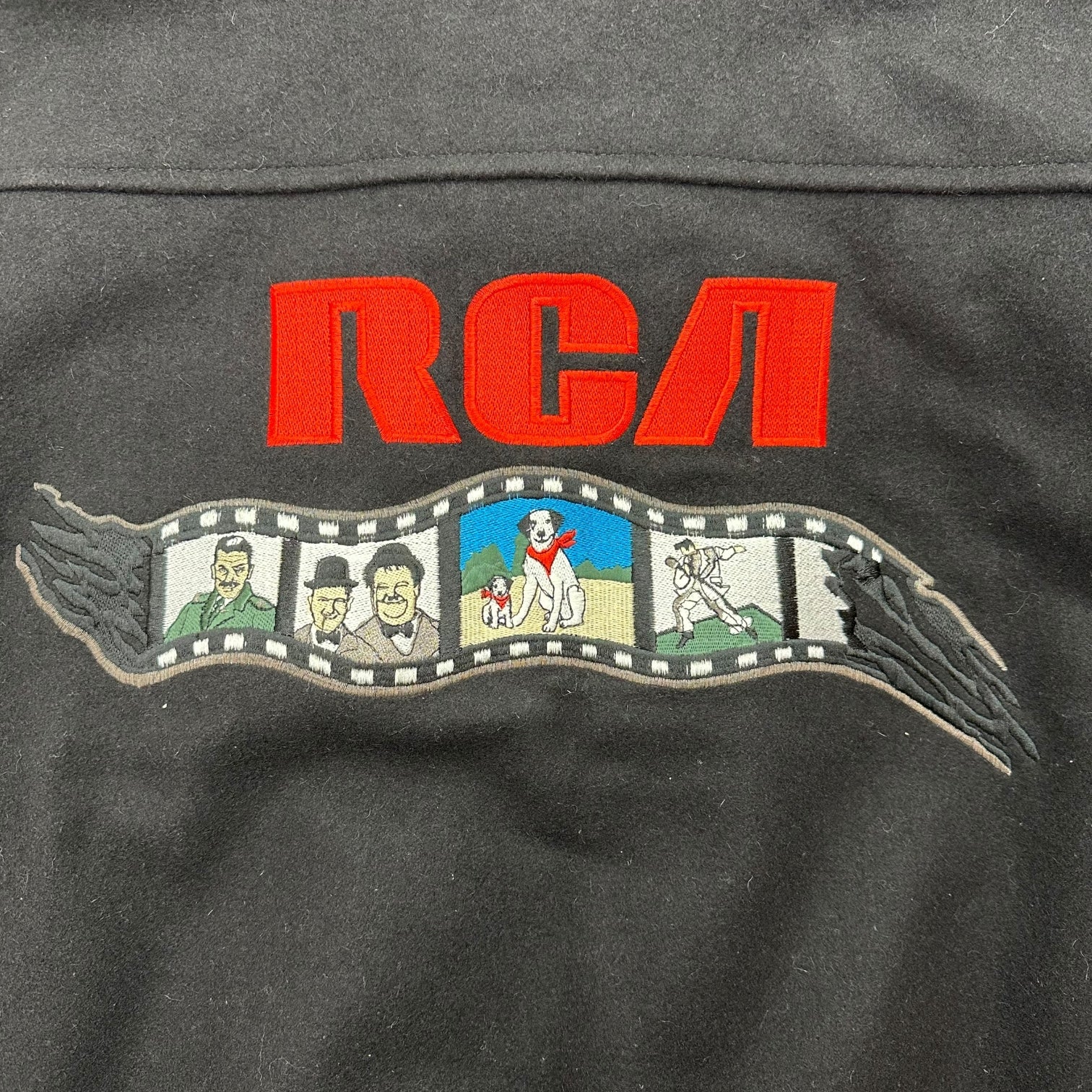 Vintage RCA Cameras Leather Wool Bomber Jacket