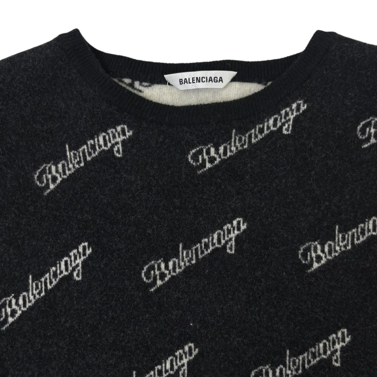 Balenciaga All Over Script Logo Knit Sweater Black