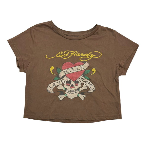 (W) Vintage Christian Audigier Ed Hardy Crop Top Brown