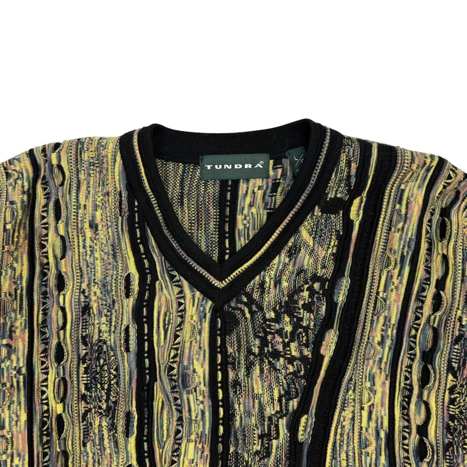 Vintage Tundra Cable Knit V Neck Sweater Green