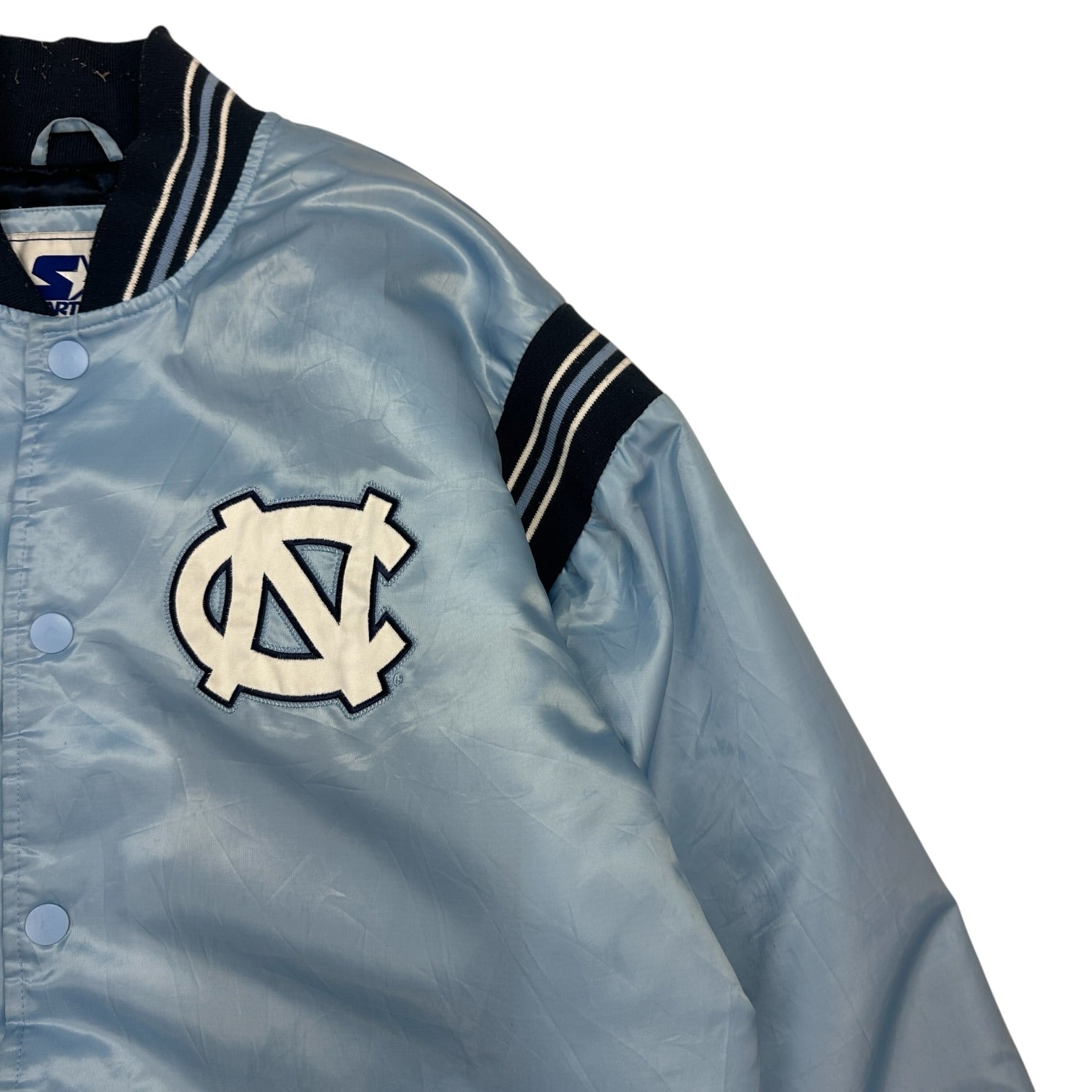 Vintage Starter UNC Tar Heels Satin Bomber Jacket Carolina Blue