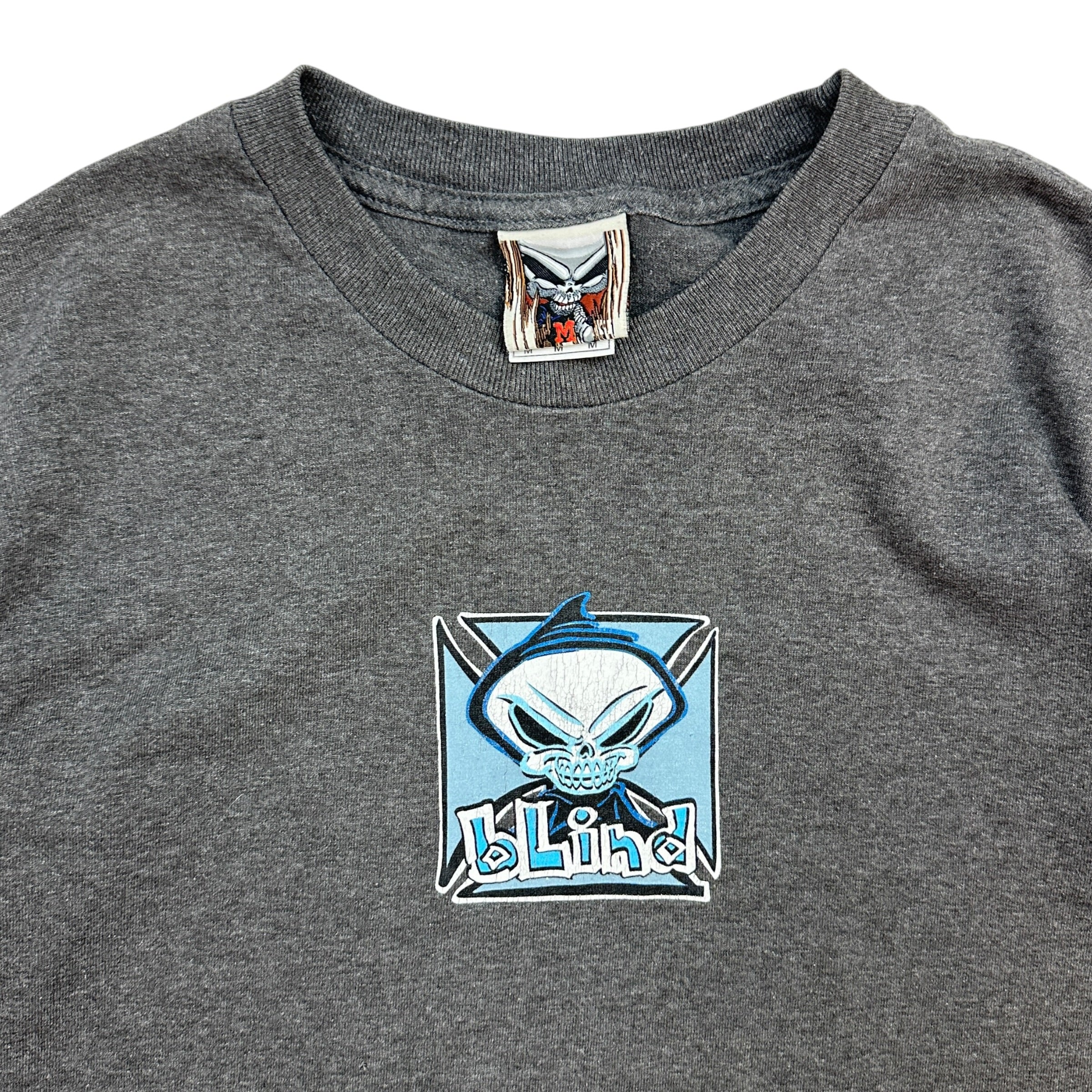 (W) Vintage Y2K Youth Blind Skateboards Logo Tee Grey