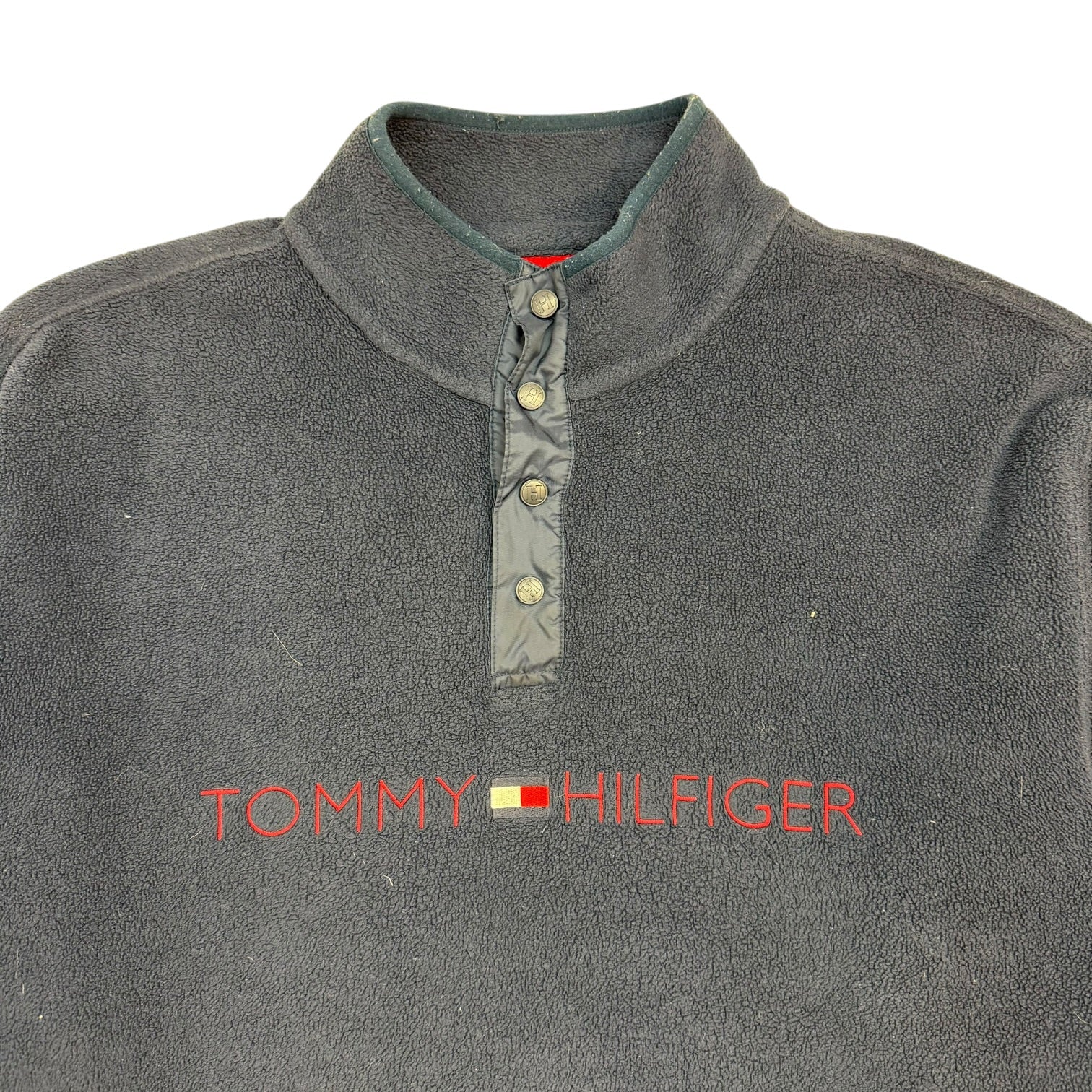 Vintage Tommy Hilfiger Fleece Button Up Pullover Sweater Blue