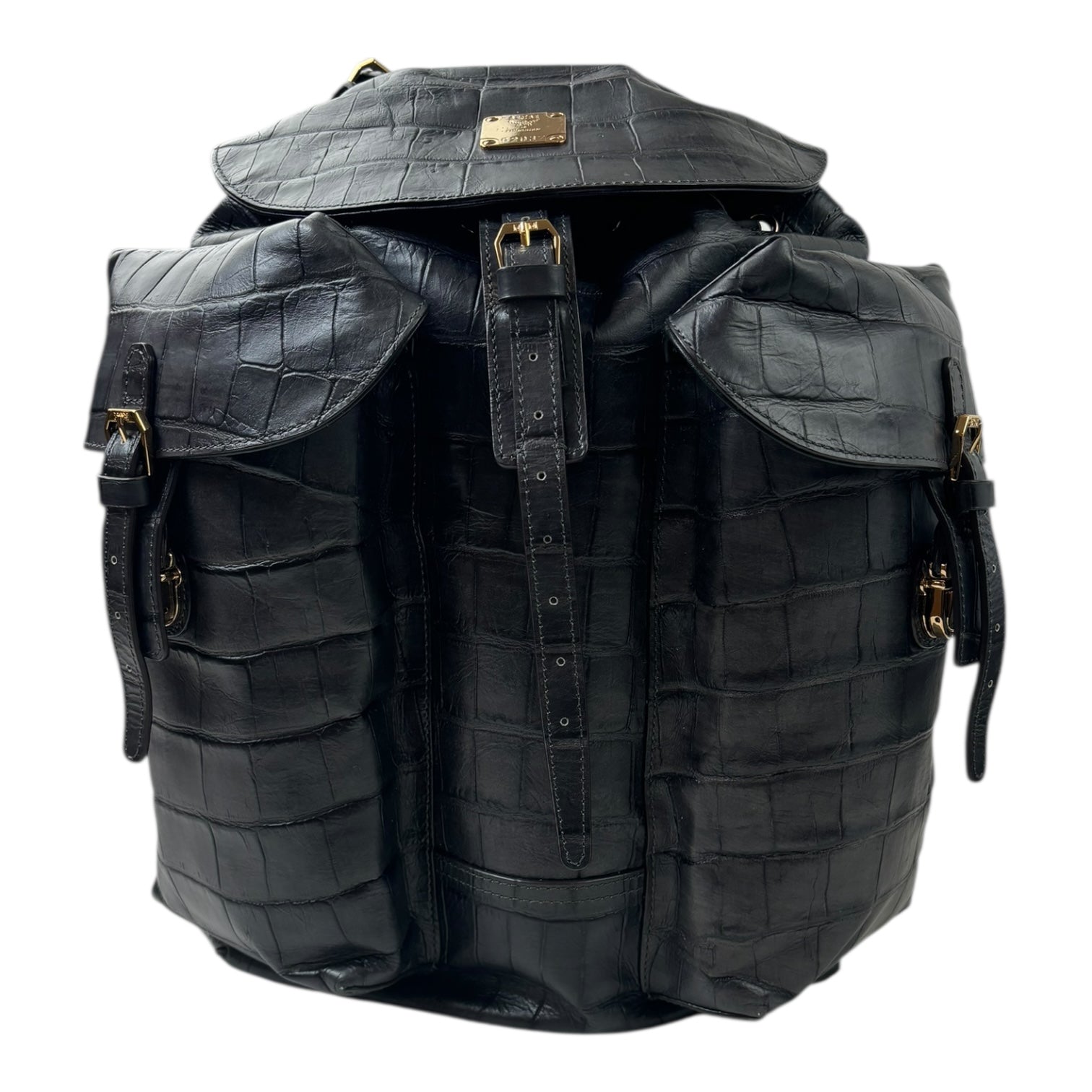MCM Capella Alligator Embossed Leather Backpack Black