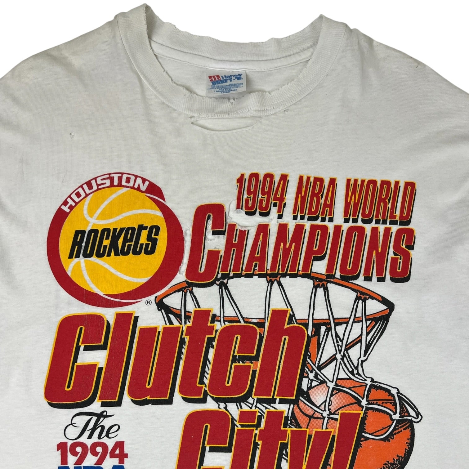 Vintage 1994 NBA World Champions Houston Rockets “Clutch City” T-Shirt White