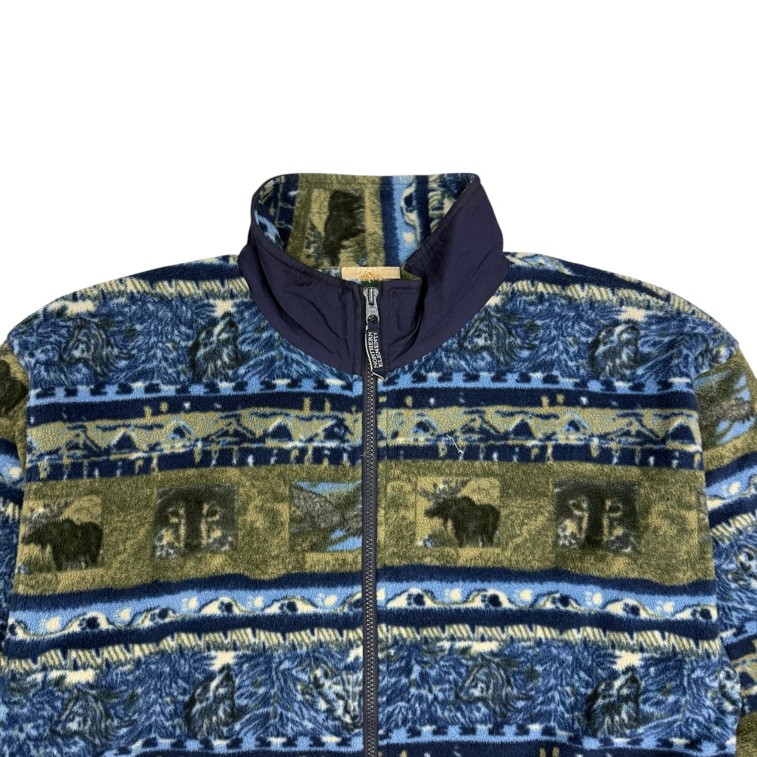 Vintage Northern Elements Animal Print Fleece Zip Up Blue