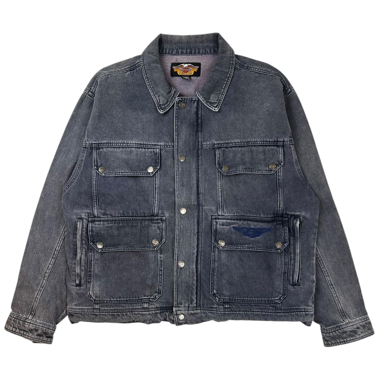 Vintage Harley Davidson Denim Jacket Washed Navy