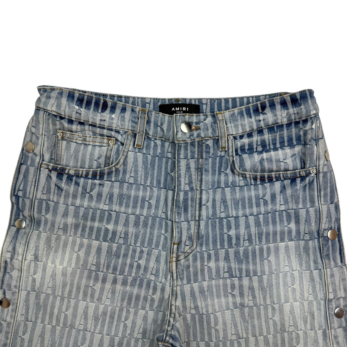 Amiri Logo Jacquard Snap-Off Denim Jeans Light Wash