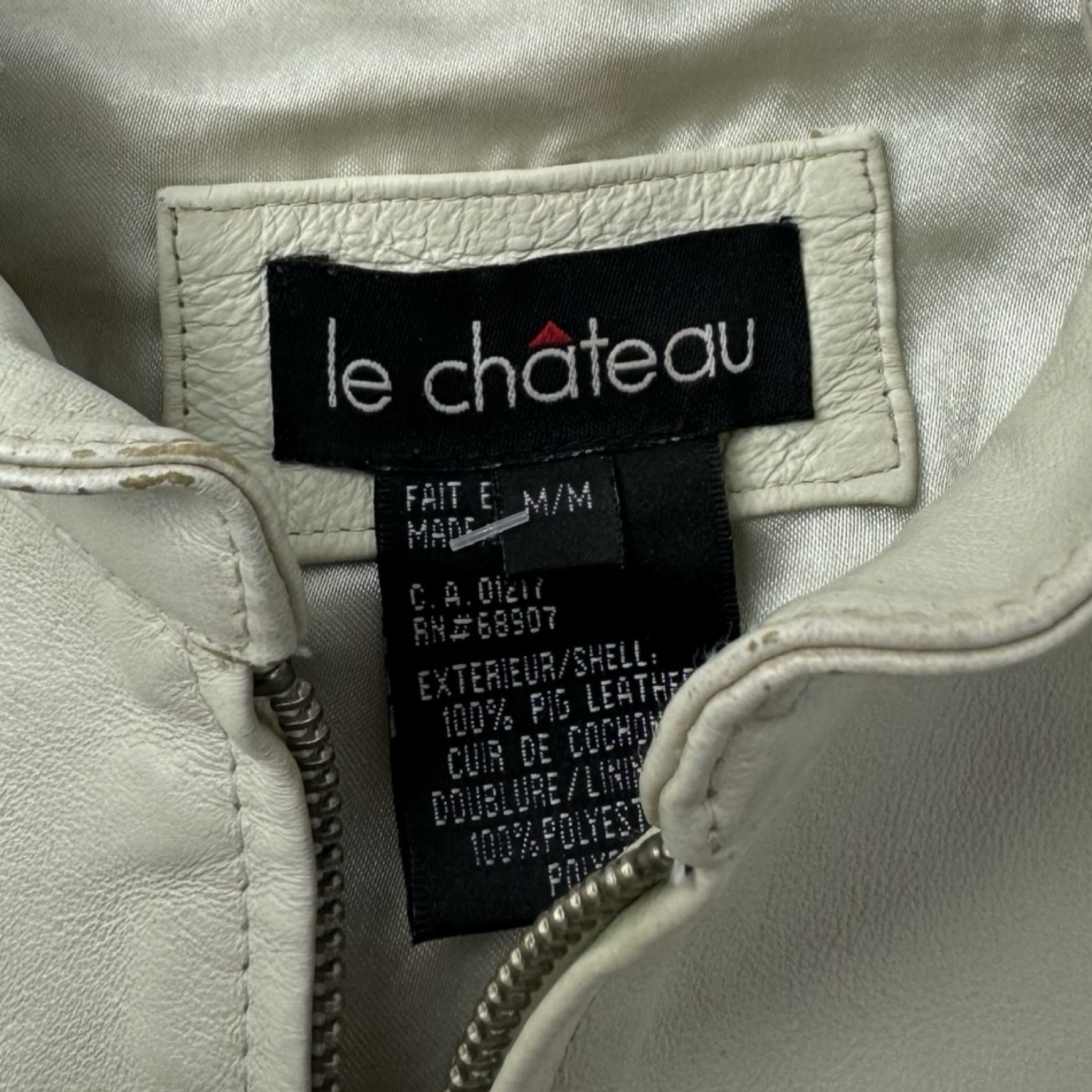 (W) Vintage Le Chateaux Ribbed White Leather Jacket