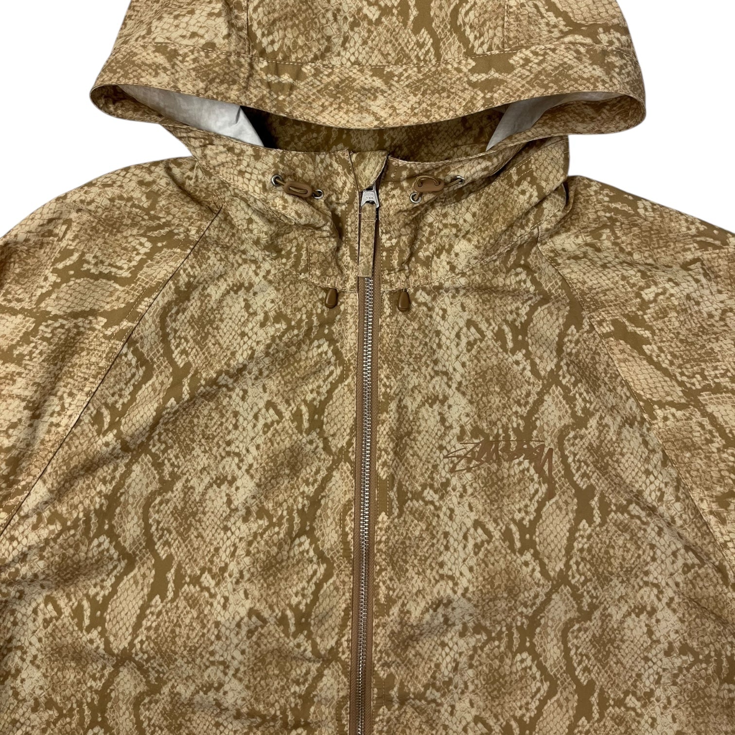 Stussy Beach Snake Print Nylon Shell Jacket Khaki