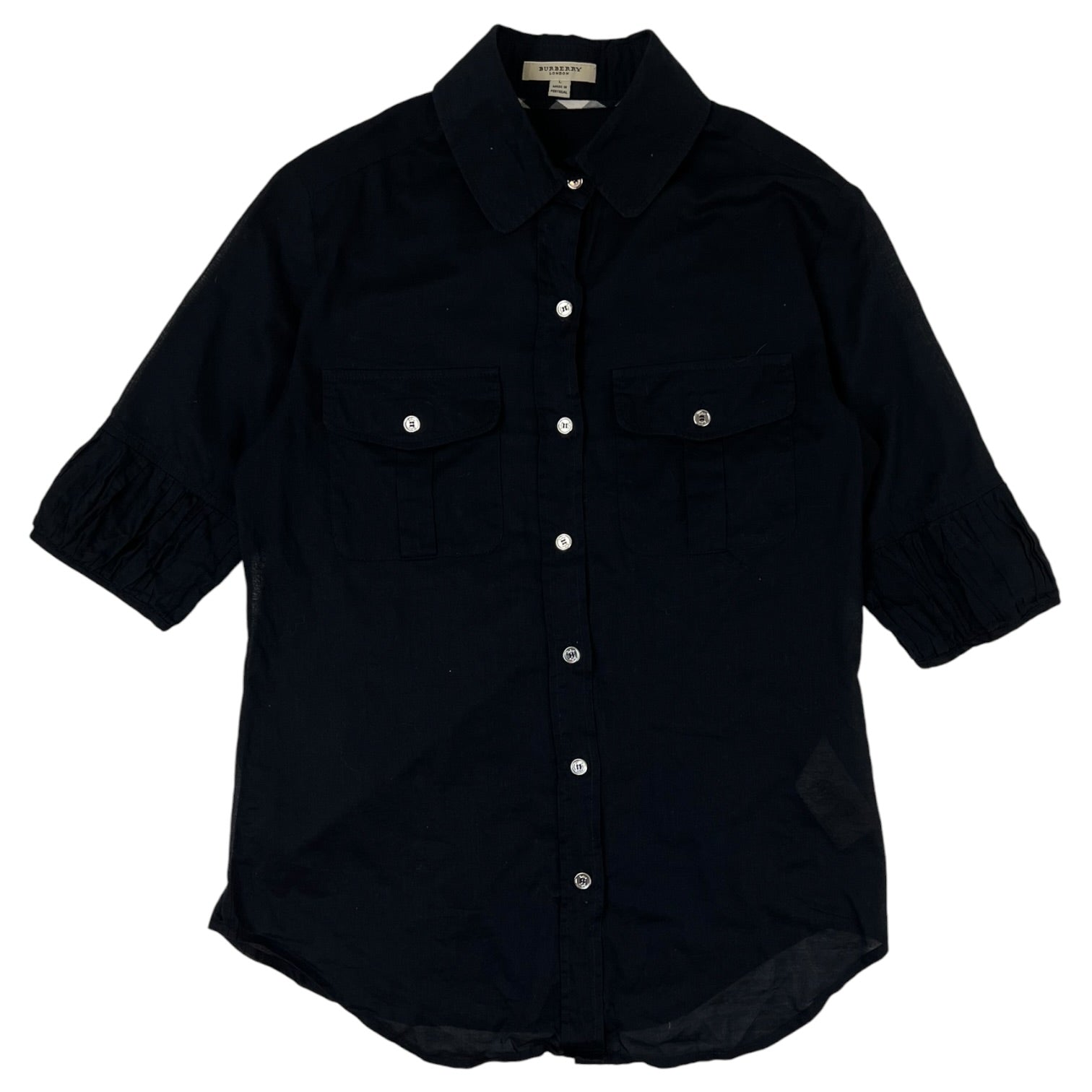 W) Burberry Button Up 3/4 Sleeve Shirt Black