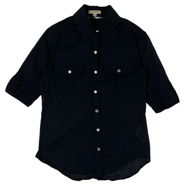 (W) Burberry Button Up 3/4 Sleeve Shirt Black