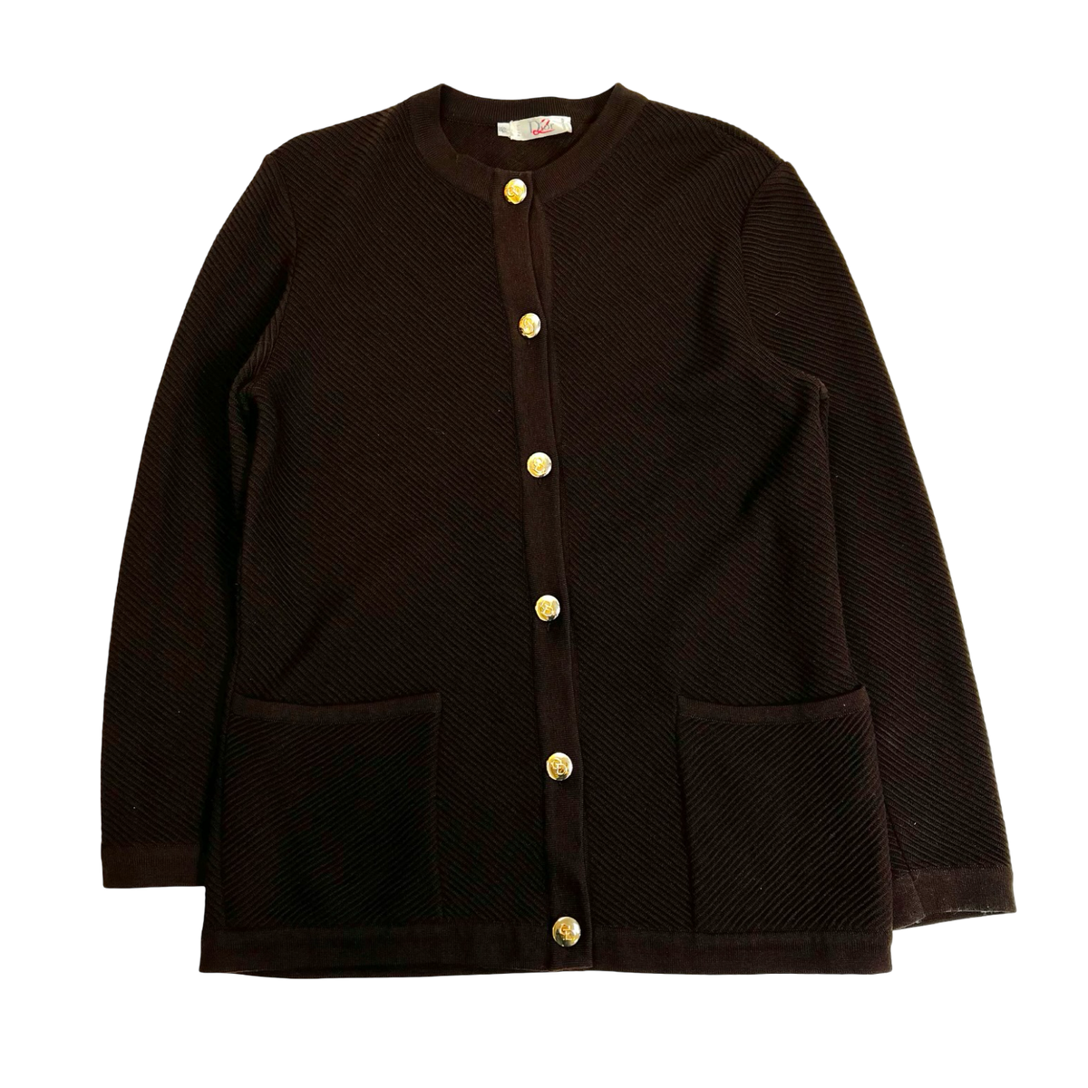 (W) Vintage Christian Dior Collarless Ribbed Knit Jacket