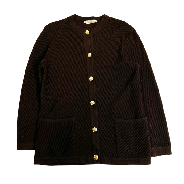 (W) Vintage Christian Dior Collarless Ribbed Knit Jacket