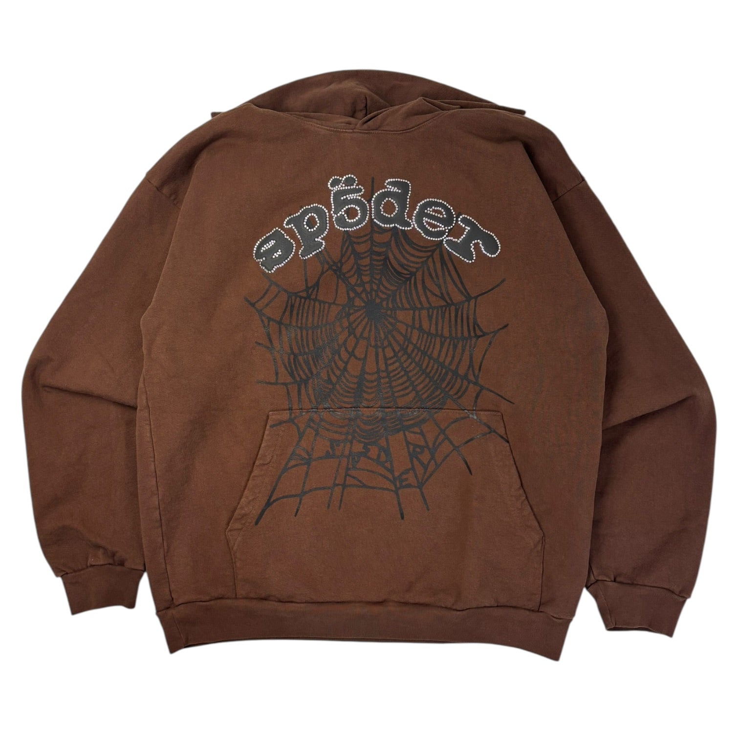 Sp5der x Travis Scott ComplexCon Exclusive Rhinestone Web Hoodie Brown