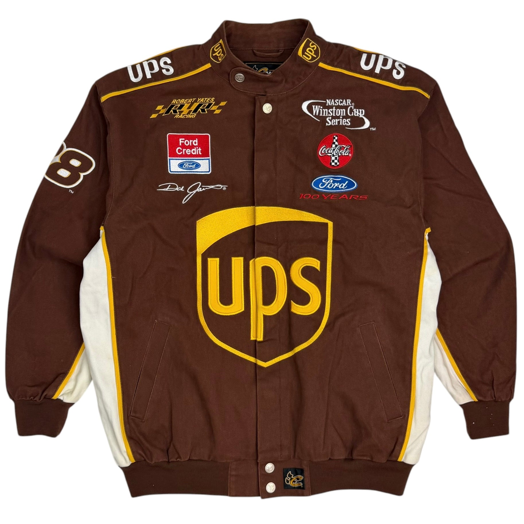 Vintage Chase Authentics NASCAR UPS Embroidered Racing Jacket Brown