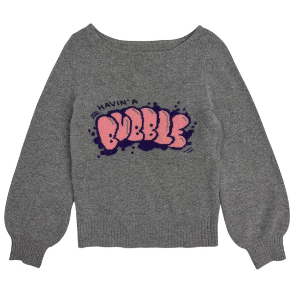 (W) Elizabeth Lau Graffiti “Havin’ A Bubble” Knit Sweater Grey