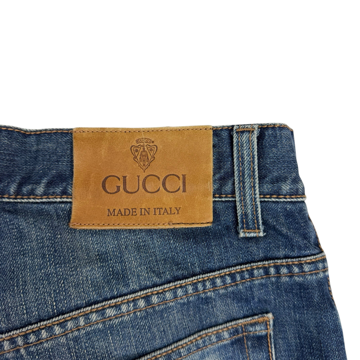 Vintage Gucci Embroidered Crest Jeans Faded Blue