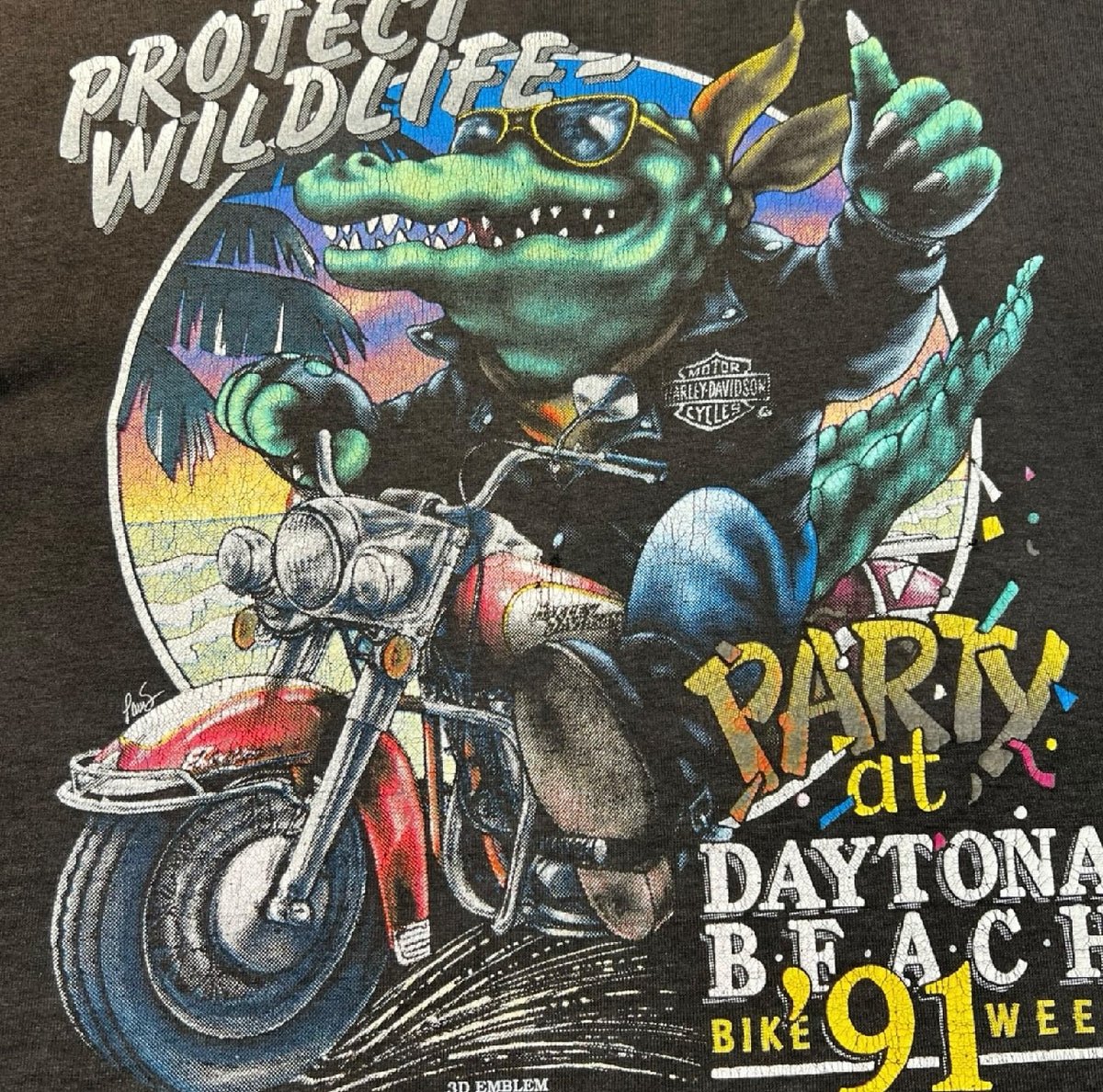 Vintage 1991 Harley Davidson 3D Emblem Daytona Bike Week Tee Black