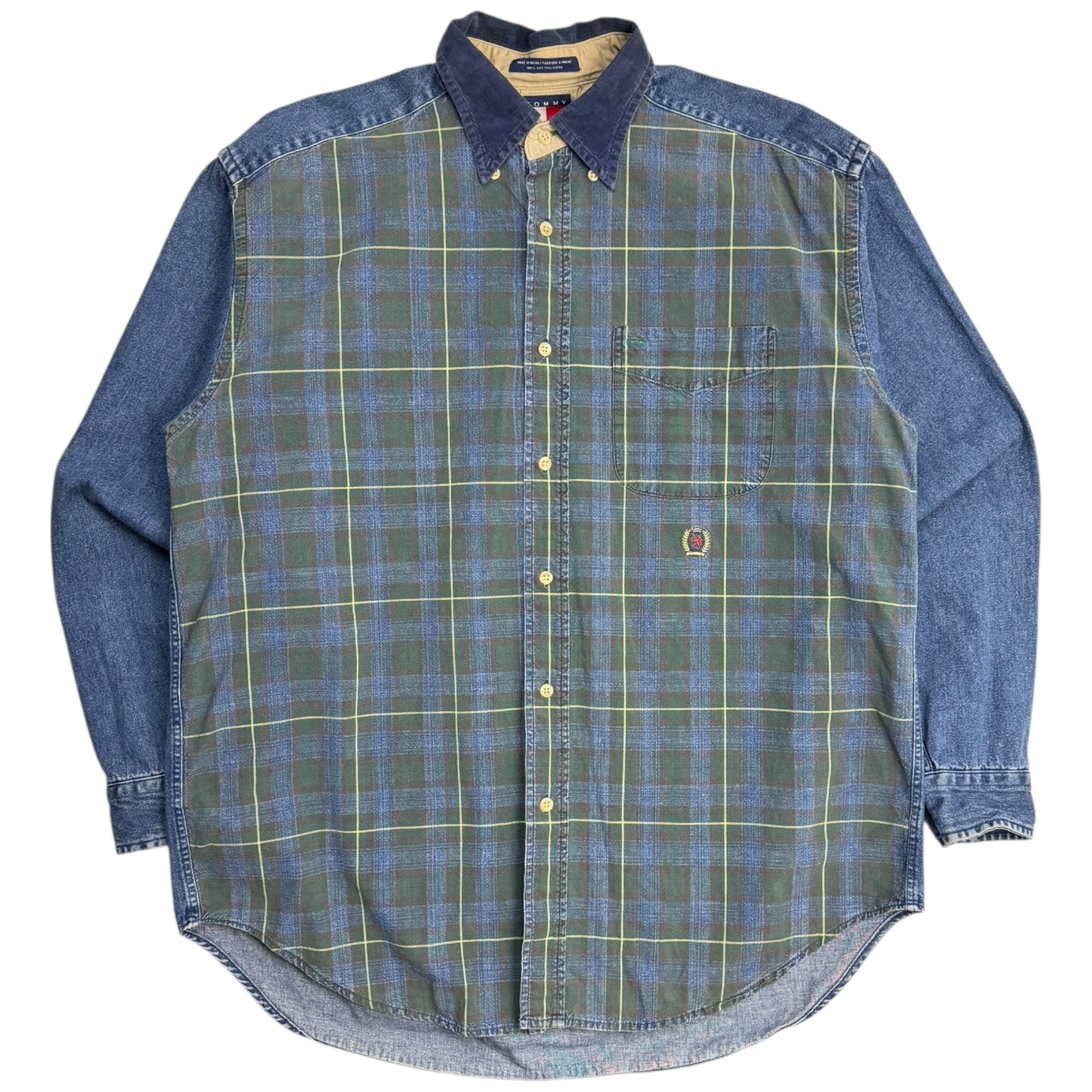 Vintage Tommy Hilfiger Tartan/Denim Pattern Button Up Shirt
