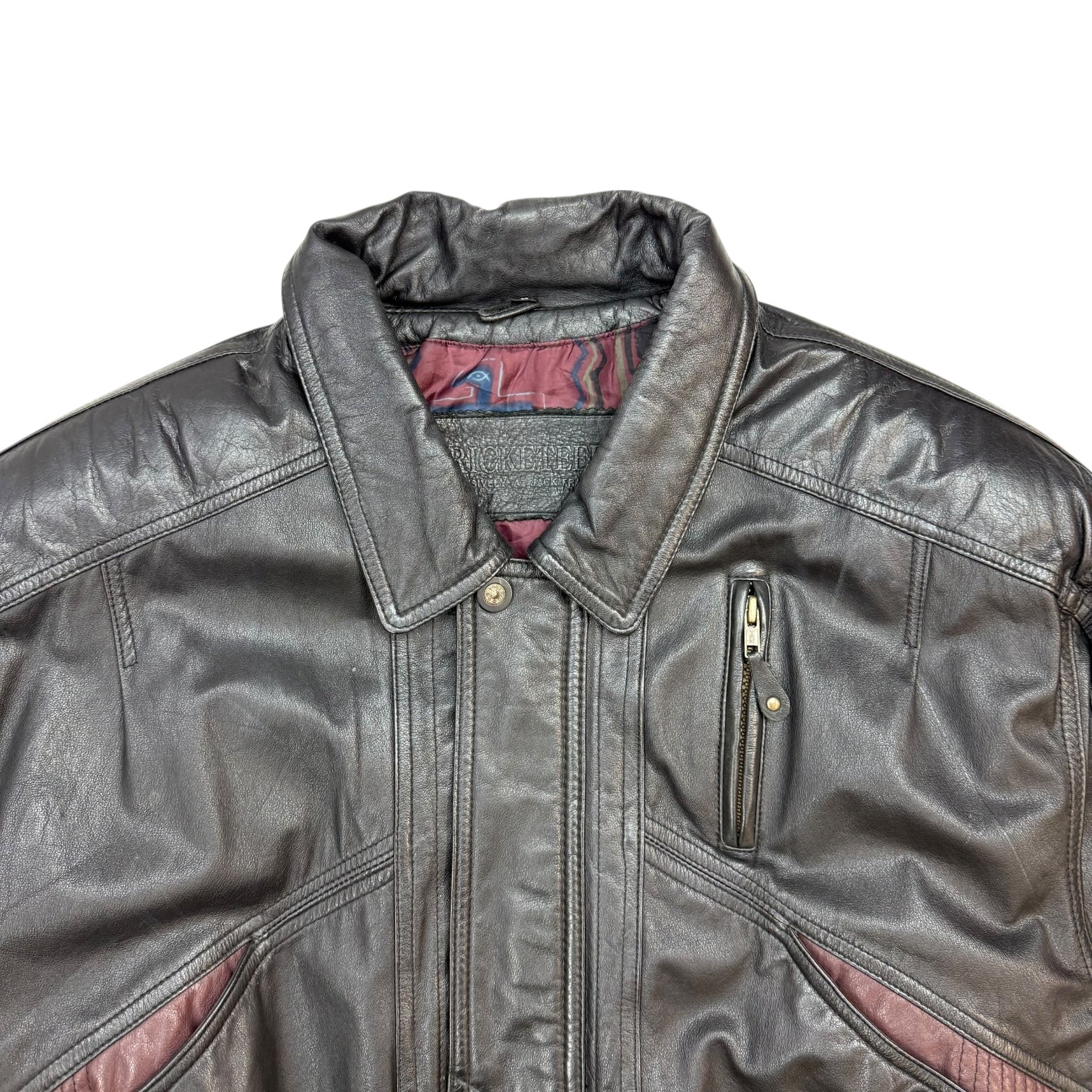 Vintage Cricketeer Leather Bomber Jacket Black/Maroon