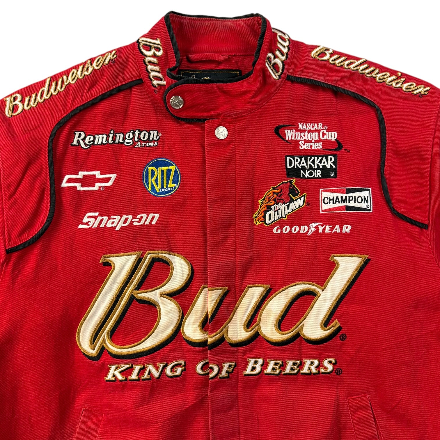 Vintage Chase Authentics NASCAR Bud ‘King Of Beers’ Race Jacket Red